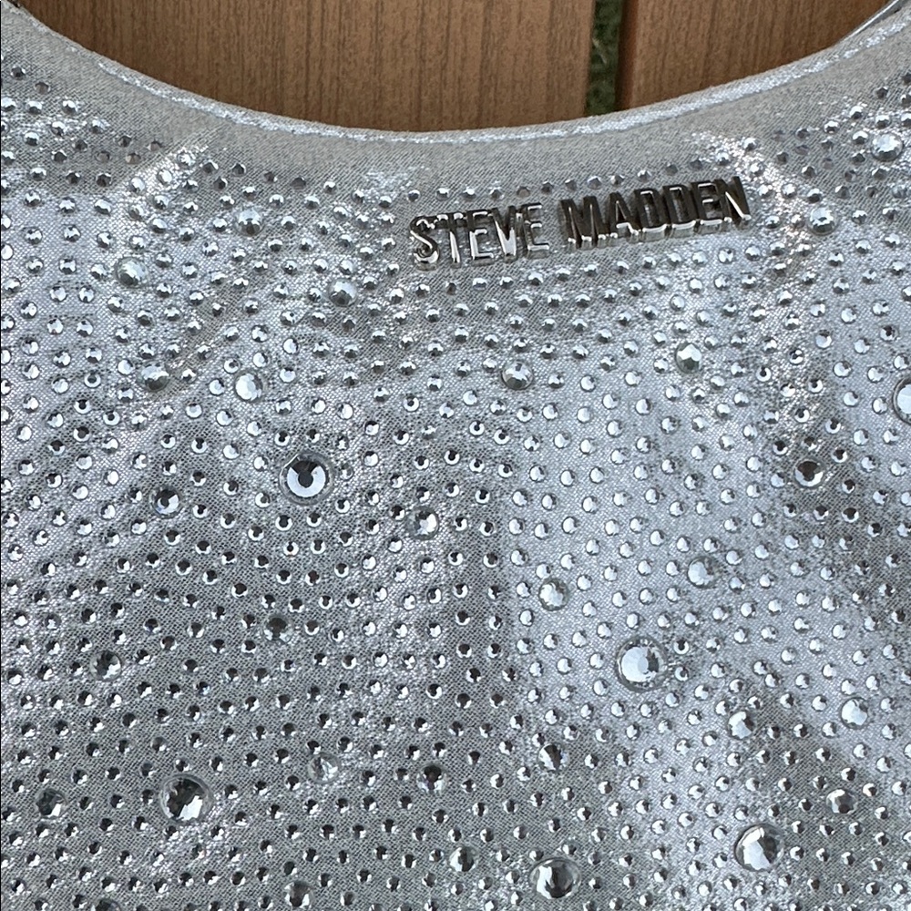 Steve Madden Metallic Silver Handbag with Rhinestones NWT - Picture 5 of 9